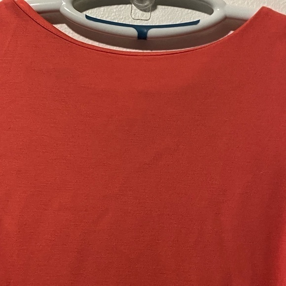 Chico's Orange Sheath Midi Dress Short Sleeve Crew Neck Minimalist Size 1 Medium - Picture 7 of 13